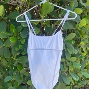 White One Piece Swimwear with Scoop Neckline